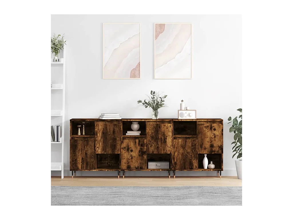 Buffets | Bahuts | Meuble de rangement 3 pcs Chêne fumé Bois d'ingénierie