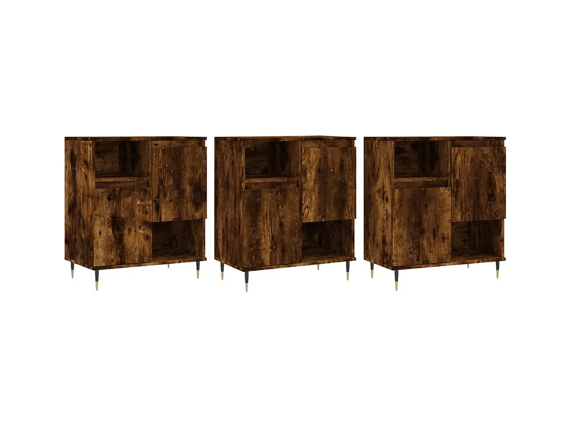 Buffets | Bahuts | Meuble de rangement 3 pcs Chêne fumé Bois d'ingénierie