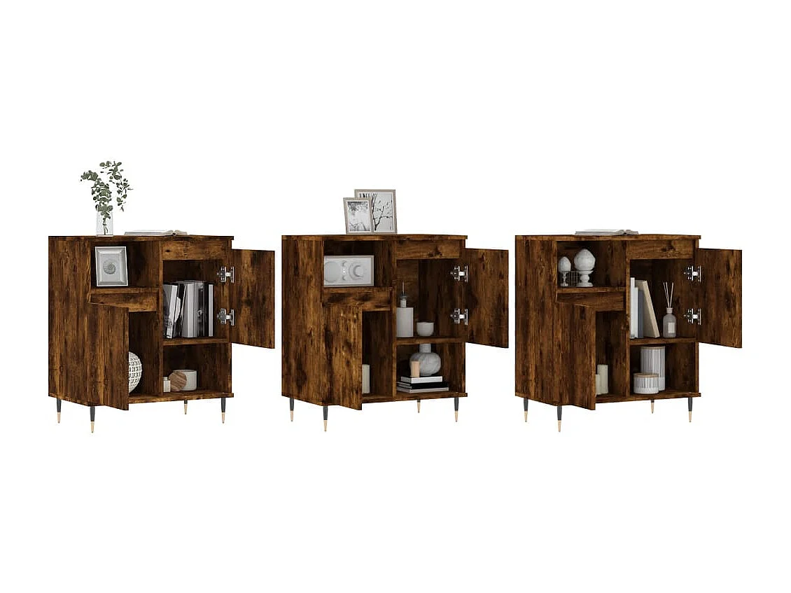 Buffets | Bahuts | Meuble de rangement 3 pcs Chêne fumé Bois d'ingénierie