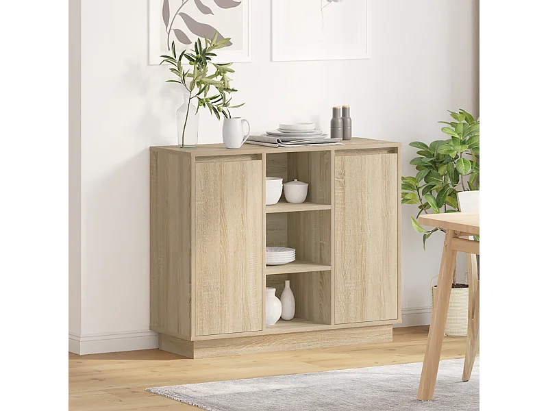 Buffet | Bahut | Meuble de rangement avec LED en chêne Sonoma 90x32x75 cm en bois d'ingénierie