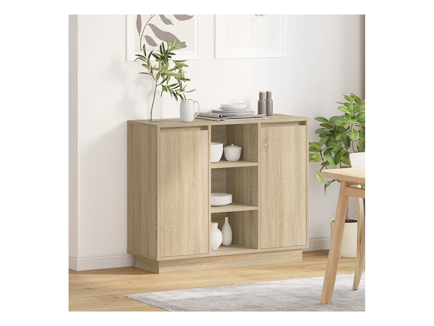 Buffet | Bahut | Meuble de rangement avec LED en chêne Sonoma 90x32x75 cm en bois d'ingénierie