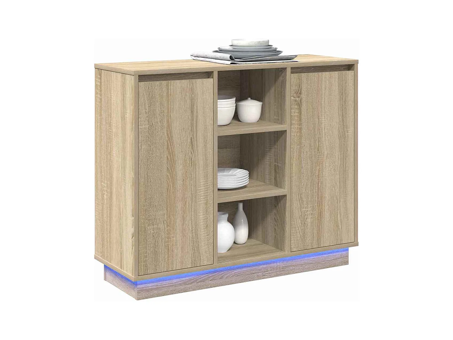 Buffet | Bahut | Meuble de rangement avec LED en chêne Sonoma 90x32x75 cm en bois d'ingénierie