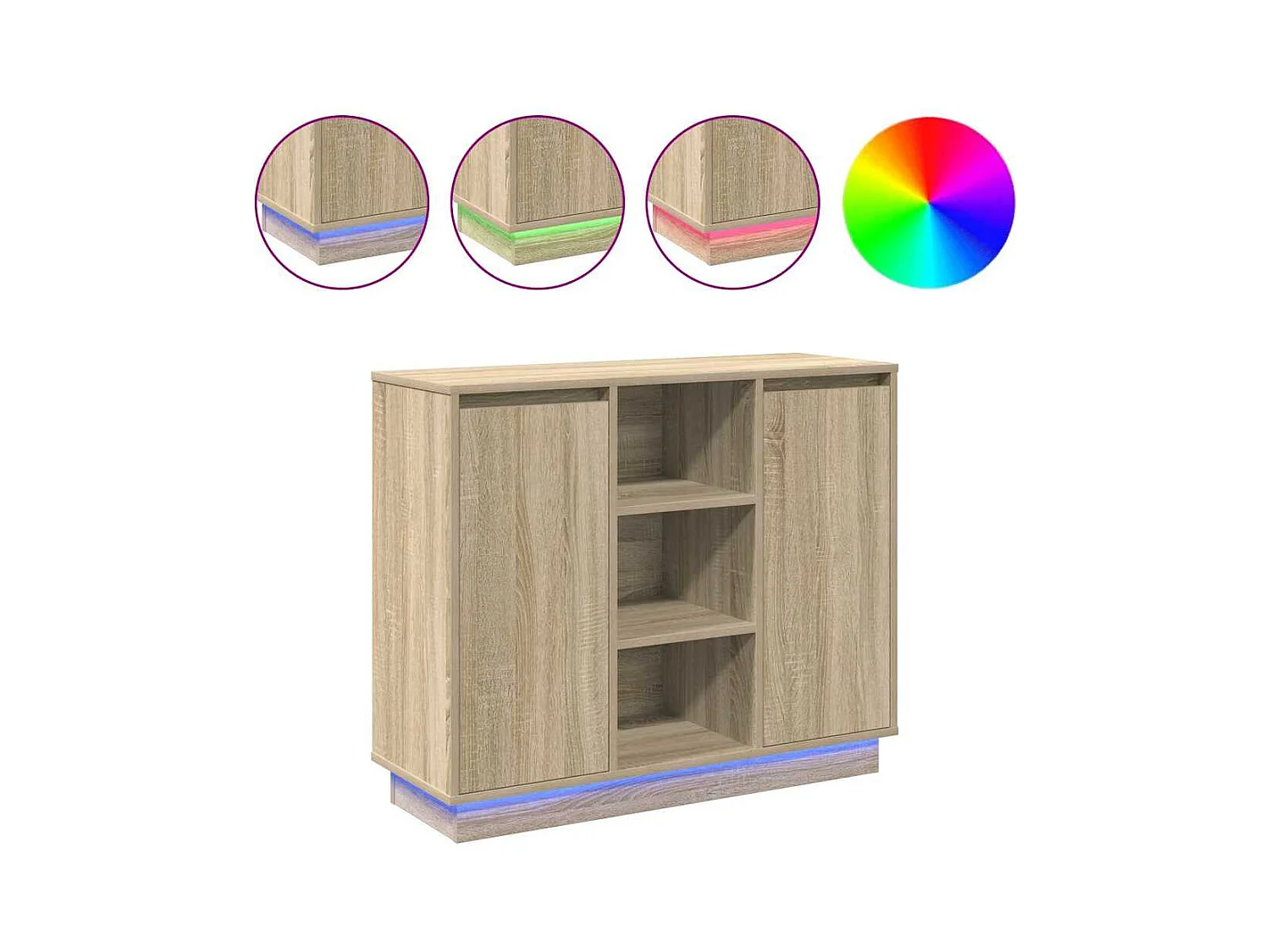 Buffet | Bahut | Meuble de rangement avec LED en chêne Sonoma 90x32x75 cm en bois d'ingénierie