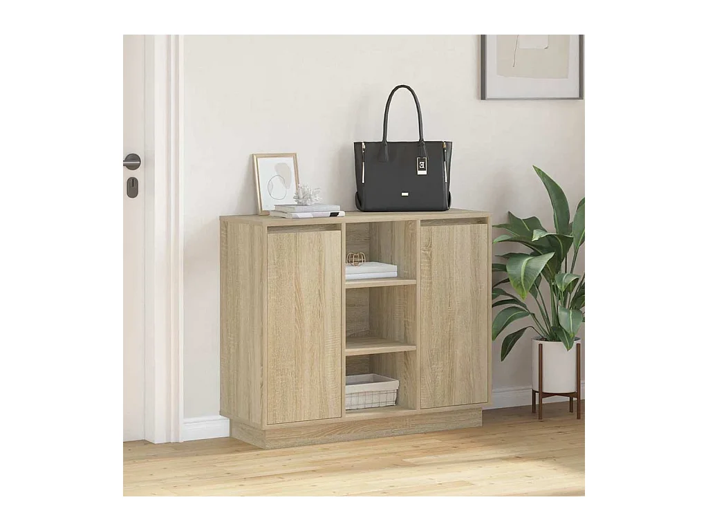 Buffet | Bahut | Meuble de rangement avec LED en chêne Sonoma 90x32x75 cm en bois d'ingénierie