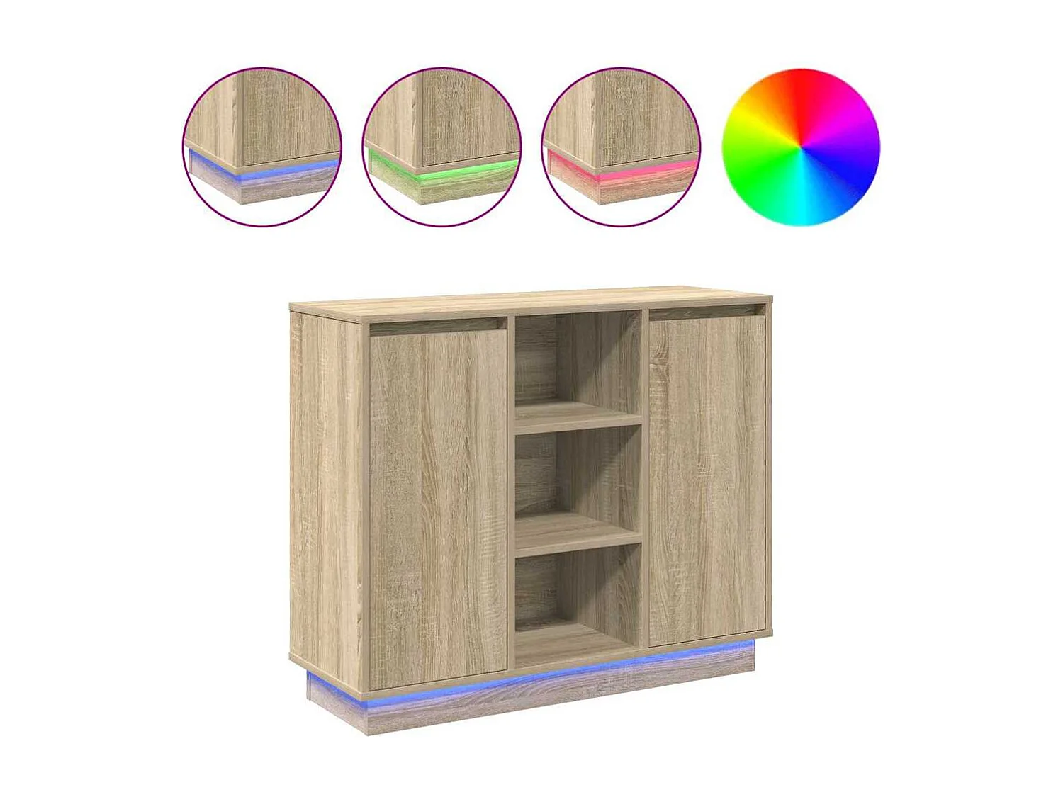 Buffet | Bahut | Meuble de rangement avec LED en chêne Sonoma 90x32x75 cm en bois d'ingénierie