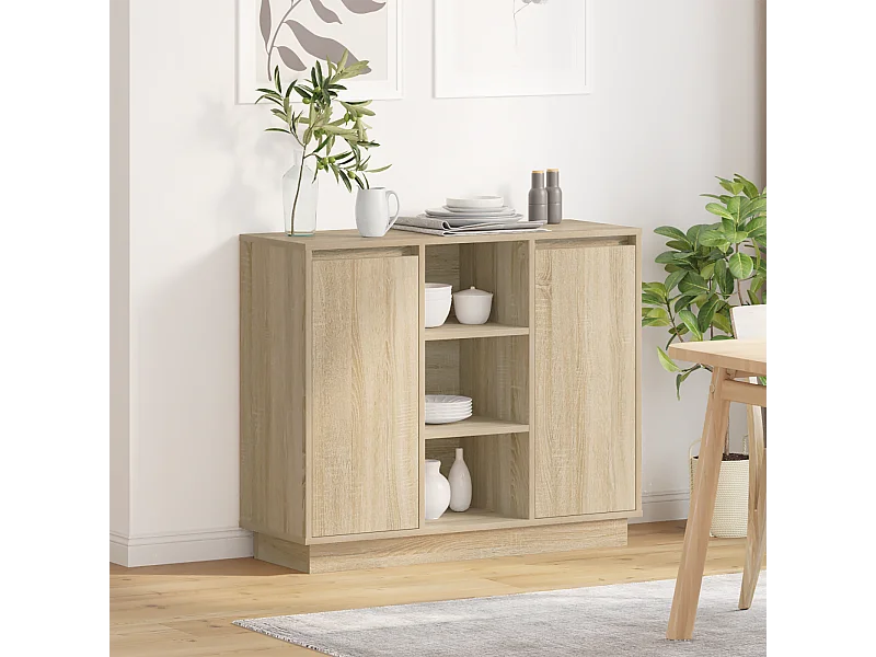 Buffet | Bahut | Meuble de rangement avec LED en chêne Sonoma 90x32x75 cm en bois d'ingénierie