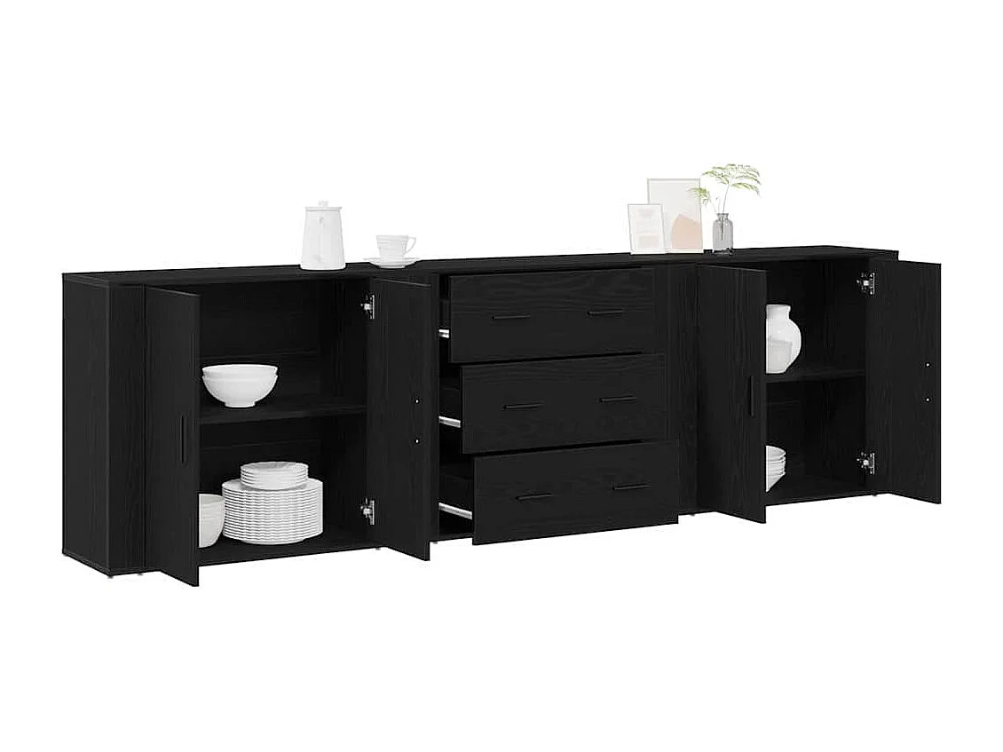 Buffets | Bahuts | Meuble de rangement 3 pcs Chêne Noir Bois d'ingénierie