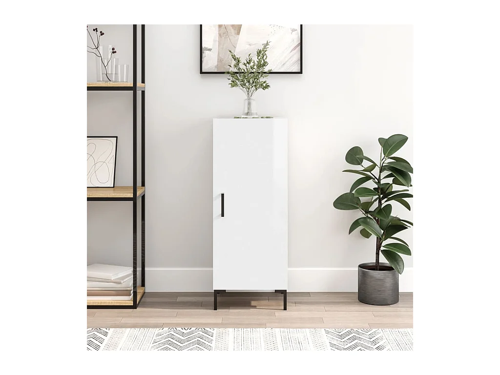 Credenza | Buffet | Armadio Bianco Lucido 34,5x34x90 cm in Legno Multistrato