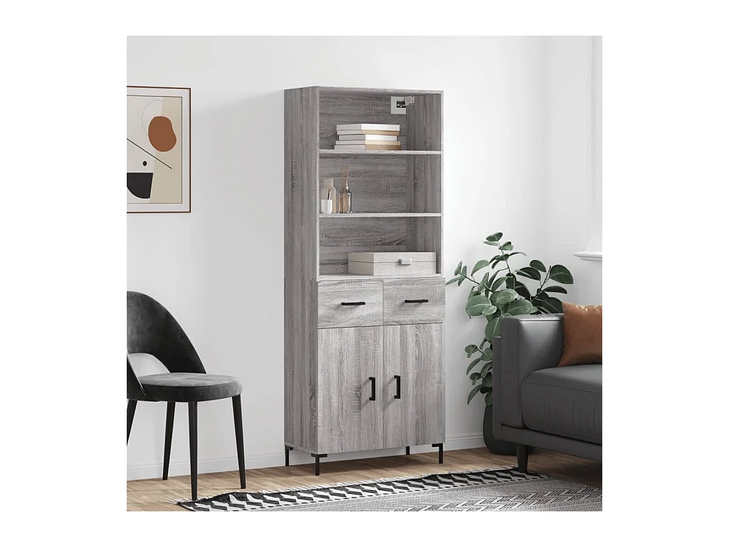 Buffet | Bahut | Meuble de rangement haut Sonoma gris 69,5x34x180 cm Bois d'ingénierie