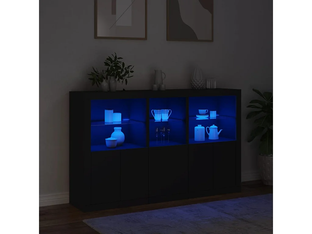 Buffet | Bahut | Meuble de rangement avec lumières LED noir 162x37x100 cm