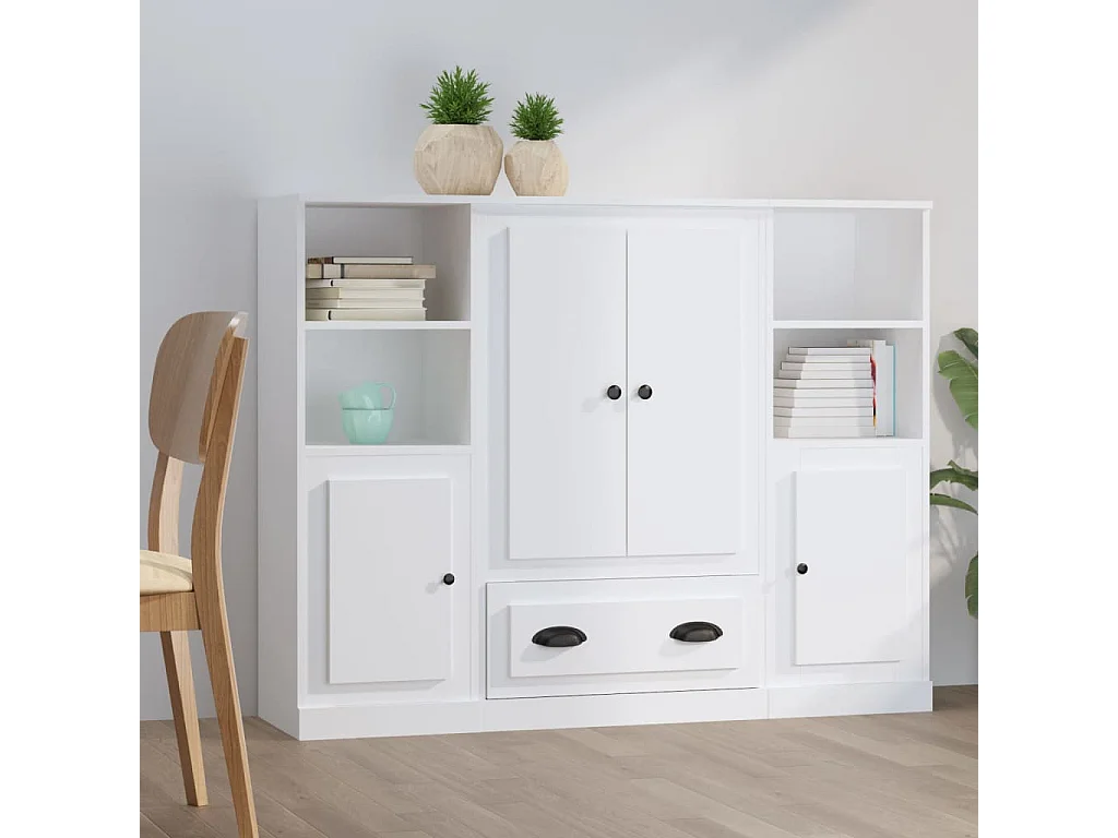 Sideboard | Buffet | Hoge kasten 3 st bewerkt hout wit