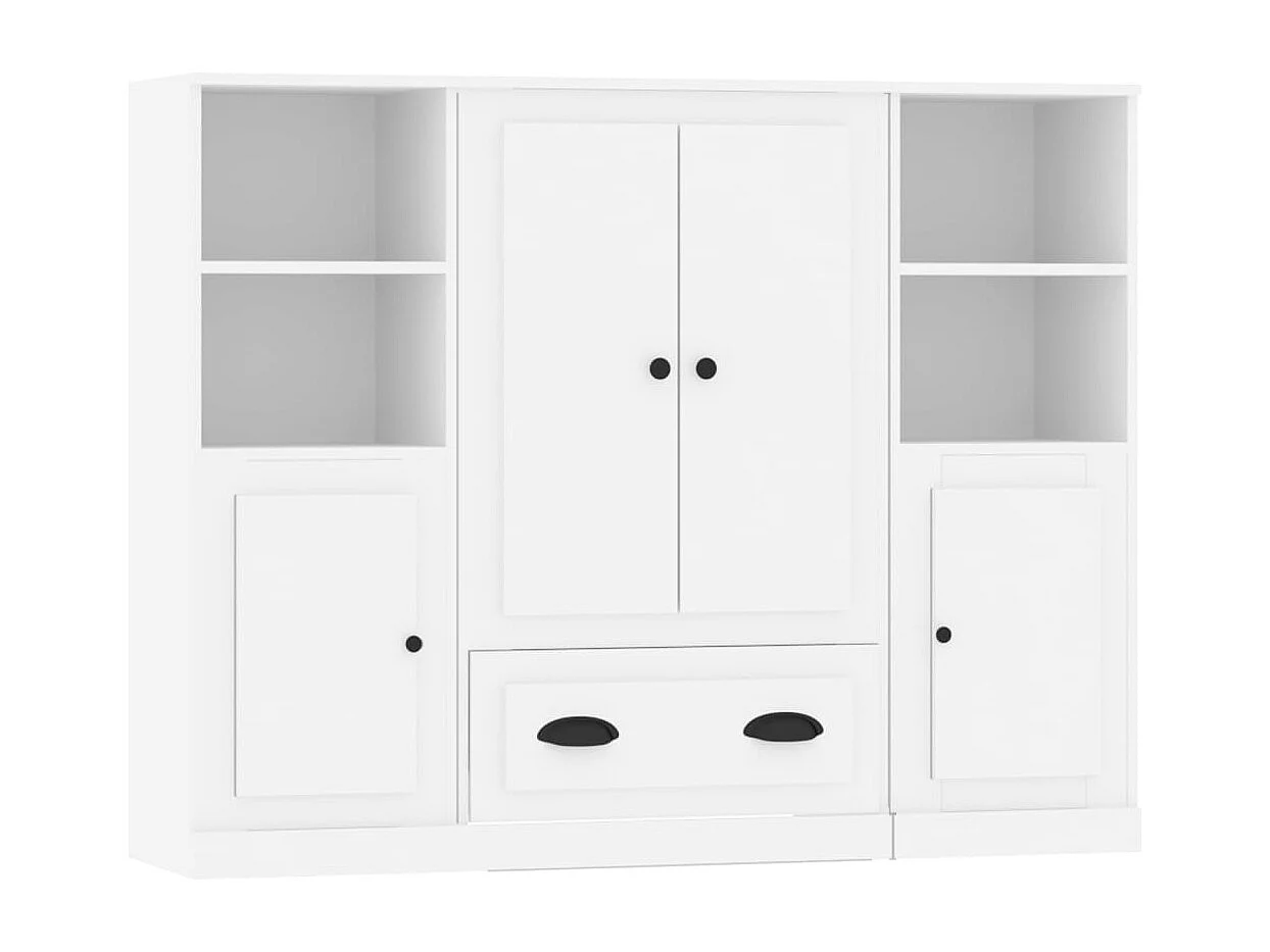 Sideboard | Buffet | Hoge kasten 3 st bewerkt hout wit