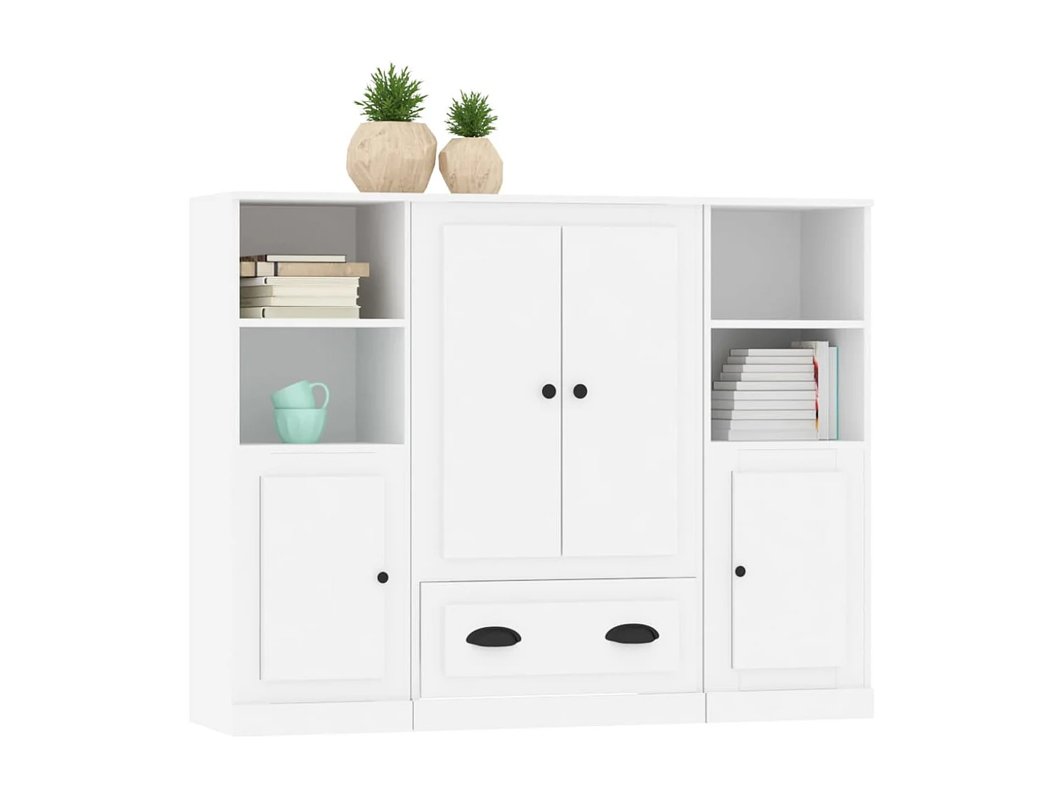 Sideboard | Buffet | Hoge kasten 3 st bewerkt hout wit