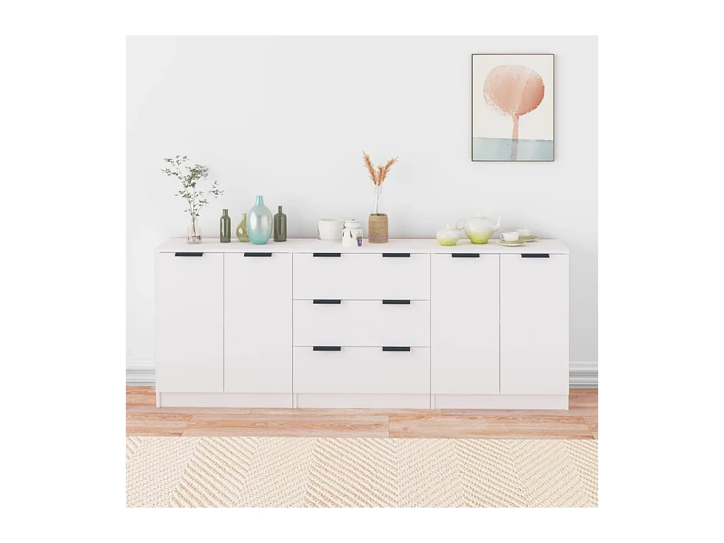 Buffet | Commode à tiroir | Meuble de rangements | Bahuts | Meuble de rangement 3 pcs Blanc Bois d'ingénierie