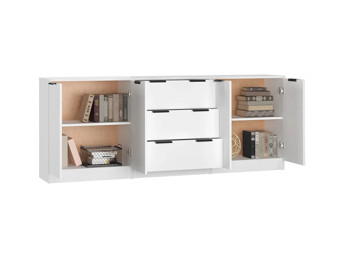 Buffet | Commode à tiroir | Meuble de rangements | Bahuts | Meuble de rangement 3 pcs Blanc Bois d'ingénierie