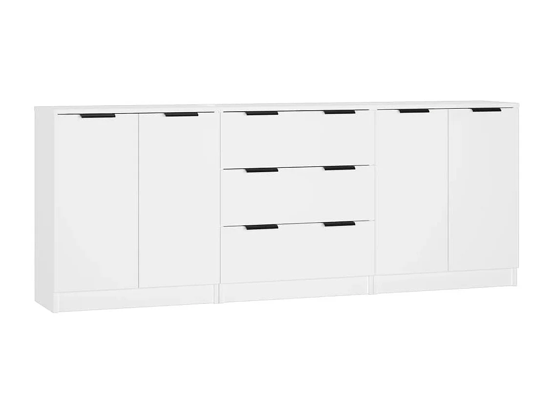 Buffet | Commode à tiroir | Meuble de rangements | Bahuts | Meuble de rangement 3 pcs Blanc Bois d'ingénierie