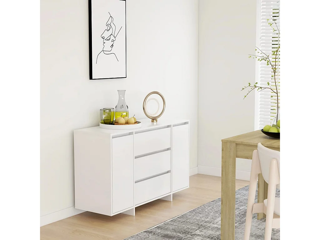 Buffet | Bahut | Meuble de rangement avec 3 tiroirs Blanc 120x41x75 cm Bois d'ingénierie