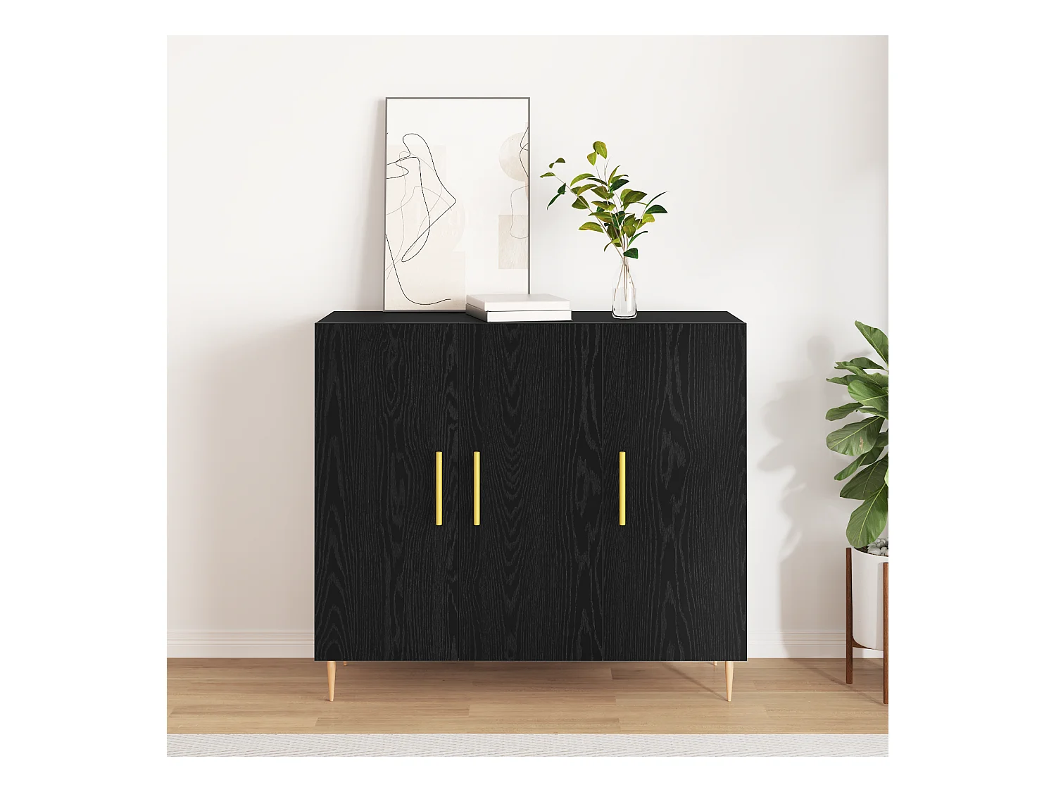 Credenza | Mobile | Armadio Nero Rovere 90x34x80 cm in Legno