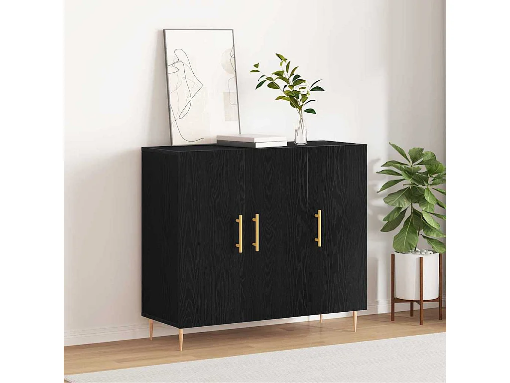 Buffet | Bahut | Meuble de rangement Noir Chêne 90x34x80 cm en bois reconstitué