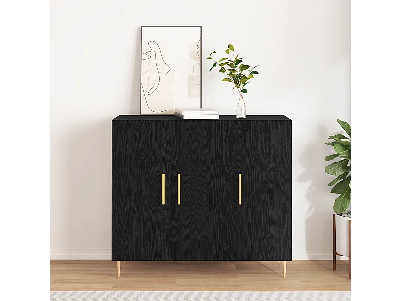 Credenza | Mobile | Armadio Nero Rovere 90x34x80 cm in Legno