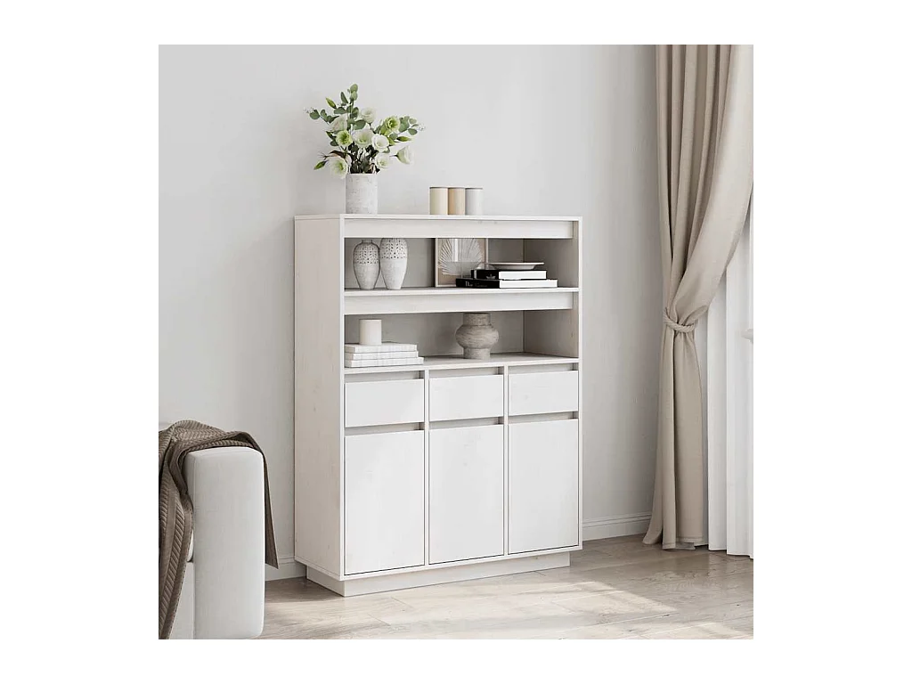 Buffet | Bahut | Meuble de rangement haut blanc 89x34x116,5 cm bois massif de pin