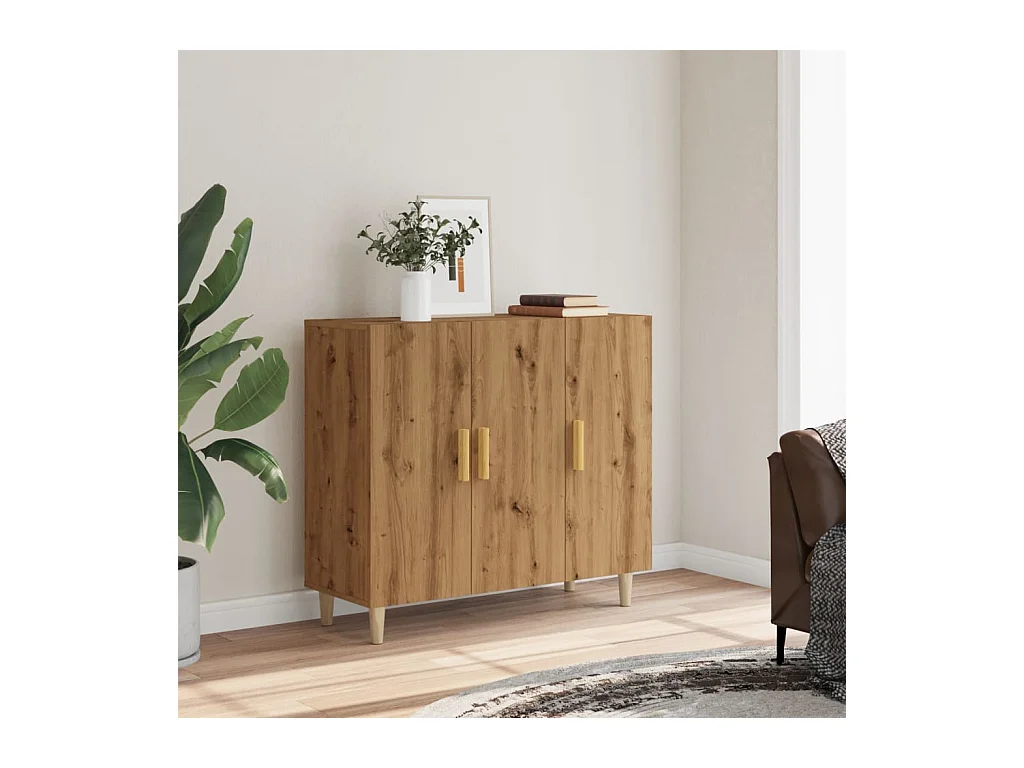 Buffet | Bahut | Meuble de rangement chêne artisanal 90x34x80 cm bois d'ingénierie