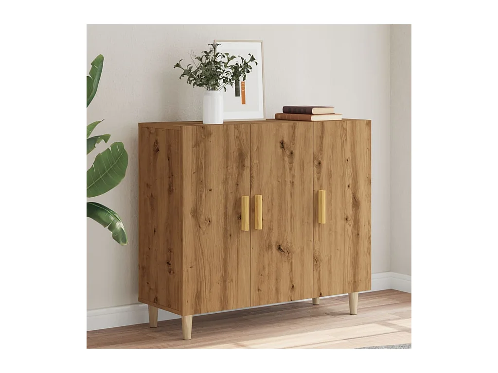 Buffet | Bahut | Meuble de rangement chêne artisanal 90x34x80 cm bois d'ingénierie