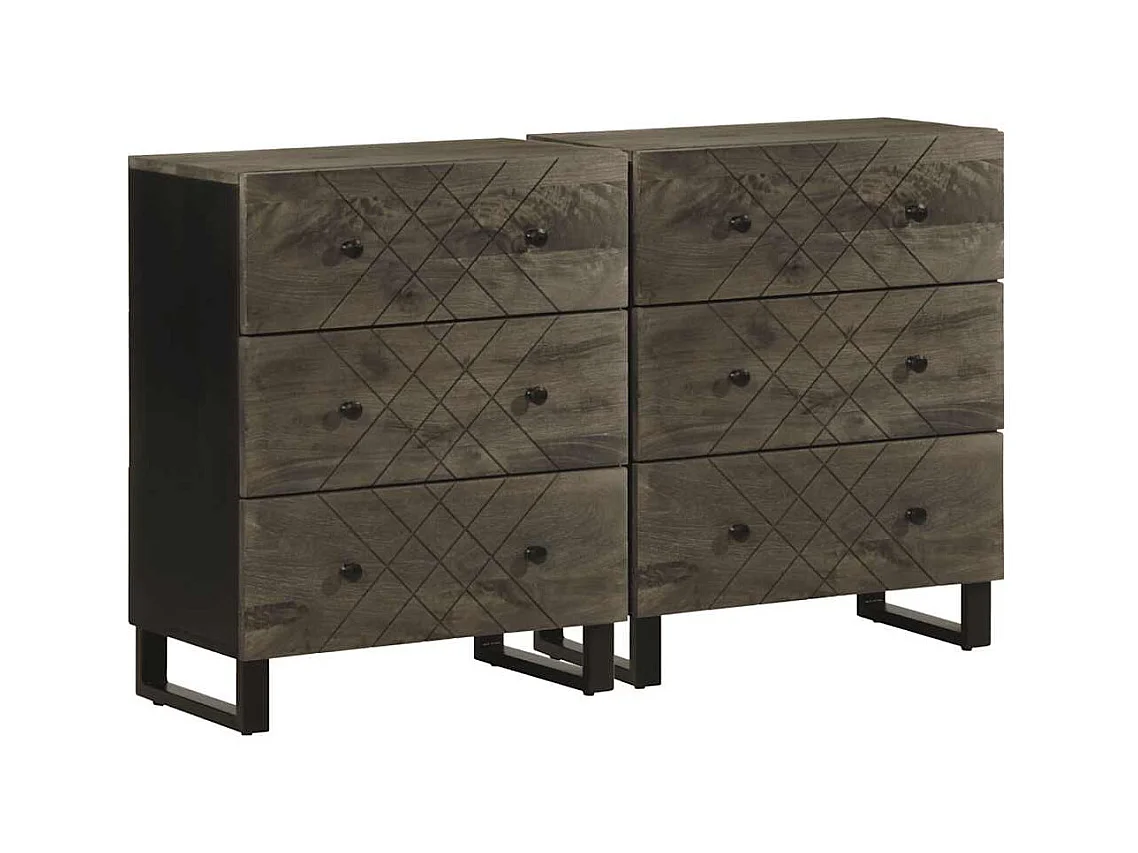 Buffets | Bahuts | Meuble de rangement 2 pcs noir 60x33x75 cm bois massif de manguier