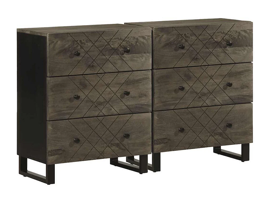 Buffets | Bahuts | Meuble de rangement 2 pcs noir 60x33x75 cm bois massif de manguier