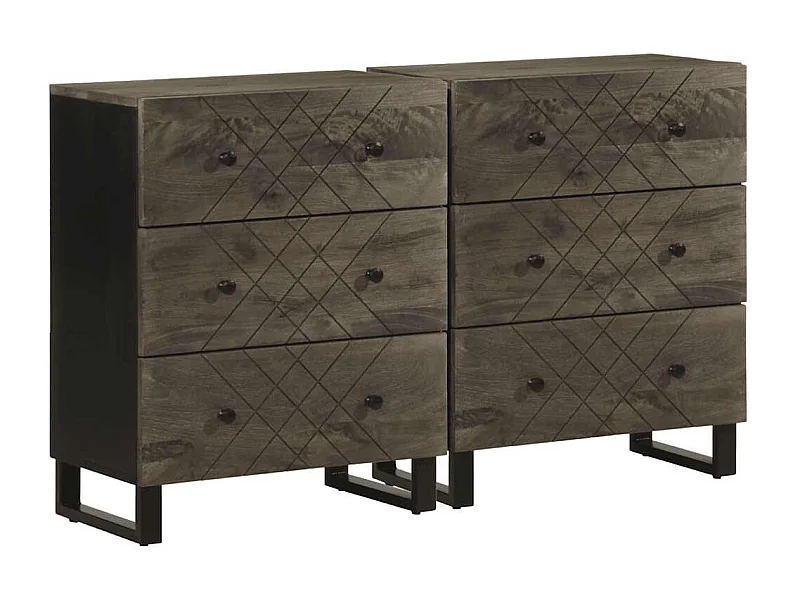 Buffets | Bahuts | Meuble de rangement 2 pcs noir 60x33x75 cm bois massif de manguier
