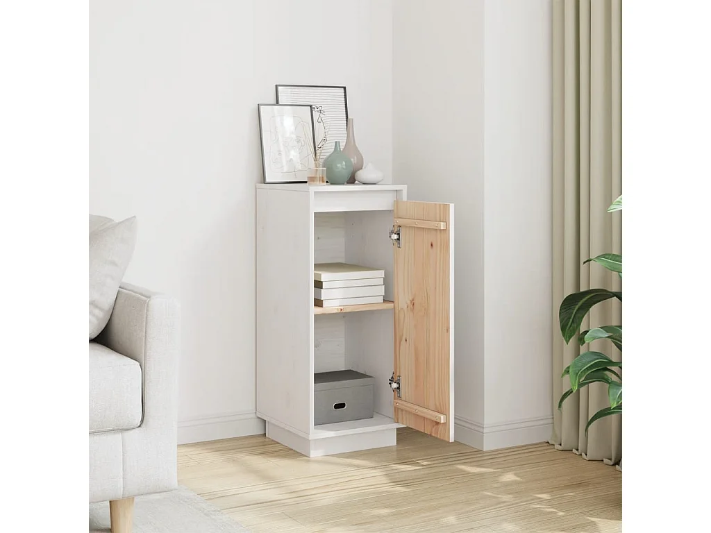 Credenza | Buffet | Armadio Bianca 31,5x34x75 cm in Legno Massello di Pino