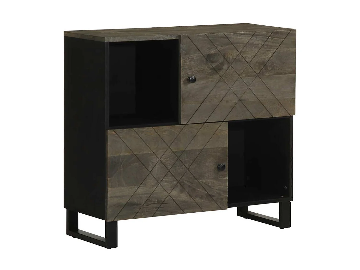 Credenza | Buffet | Armadio Nera 80x33x75 cm in Legno Massello di Mango