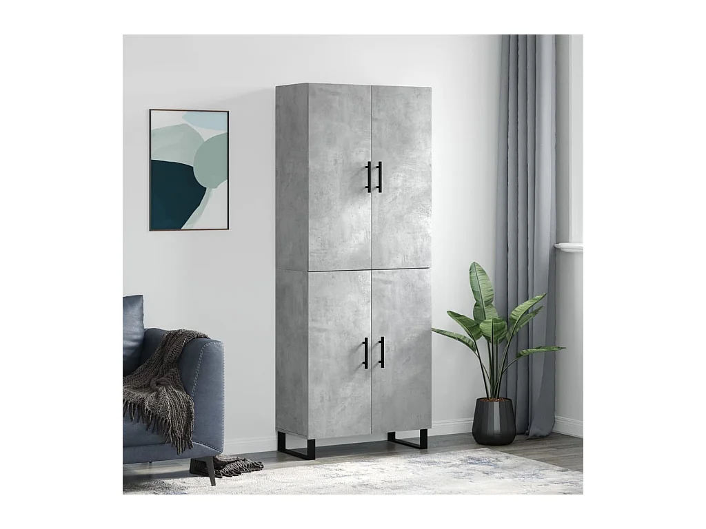 Buffet | Bahut | Meuble de rangement haut Gris béton 69,5x34x180 cm Bois d'ingénierie