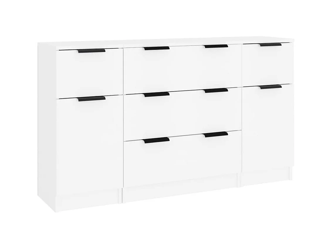 Buffet | Commode à tiroir | Meuble de rangements | Bahuts | Meuble de rangement 3 pcs Blanc Bois d'ingénierie