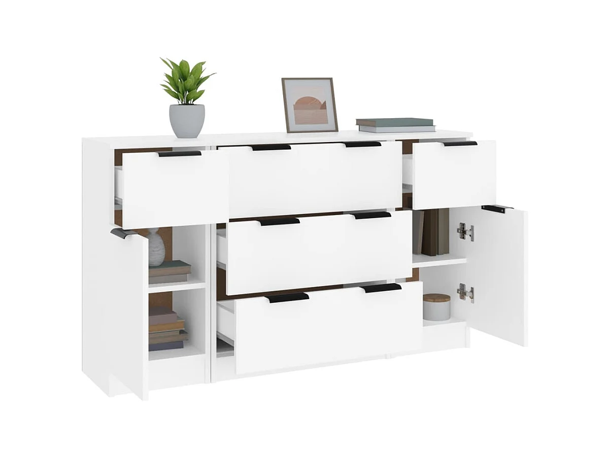 Buffet | Commode à tiroir | Meuble de rangements | Bahuts | Meuble de rangement 3 pcs Blanc Bois d'ingénierie