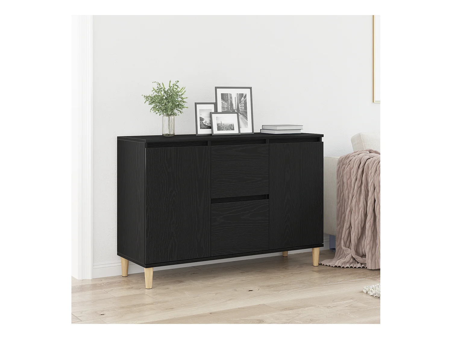 Buffet | Bahut | Meuble de rangement Noir Chêne 101x35x60 cm Bois reconstitué