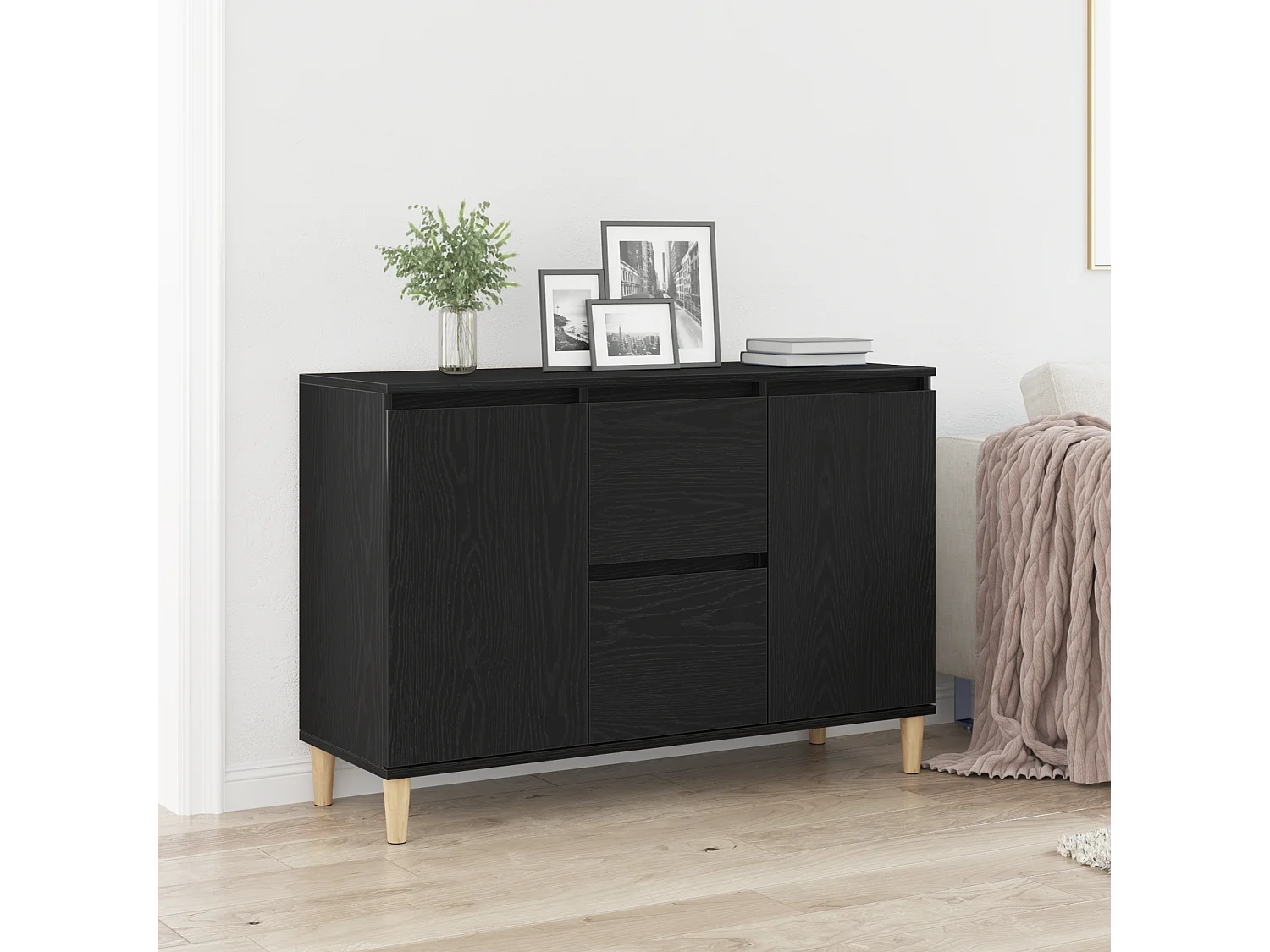 Buffet | Bahut | Meuble de rangement Noir Chêne 101x35x60 cm Bois reconstitué