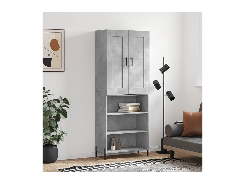 Buffet | Bahut | Meuble de rangement haut Gris béton 69,5x34x180 cm Bois d'ingénierie