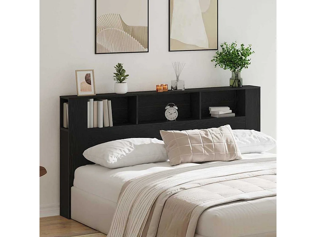 Testata letto Armadietto Nero Rovere 200x18,5x104,5 cm