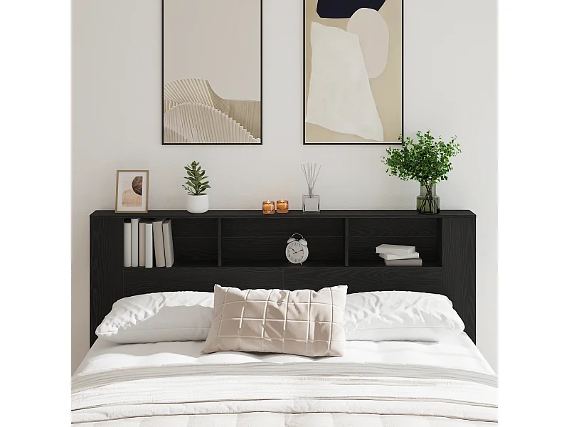 Testata letto Armadietto Nero Rovere 200x18,5x104,5 cm