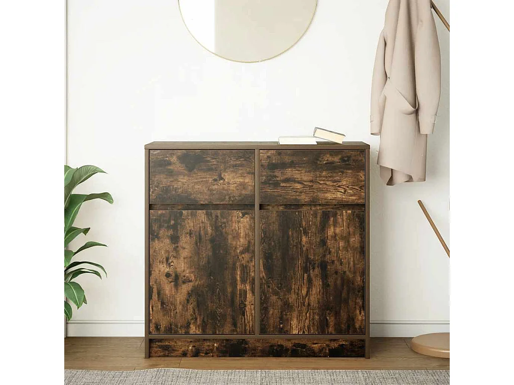 Buffet | Commode à tiroir | Meuble de rangement avec tiroir chêne fumé 80x34x76 cm bois d'ingénierie