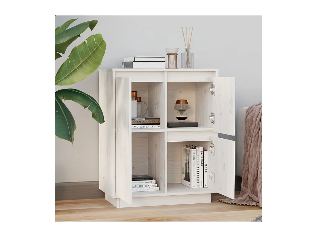 Buffet | Bahut | Meuble de rangement Blanc 60x34x75 cm Bois massif de pin