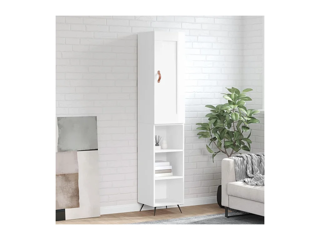 Credenza | Buffet | Armadio 34,5x34x180 cm in Legno Multistrato Bianco Lucido