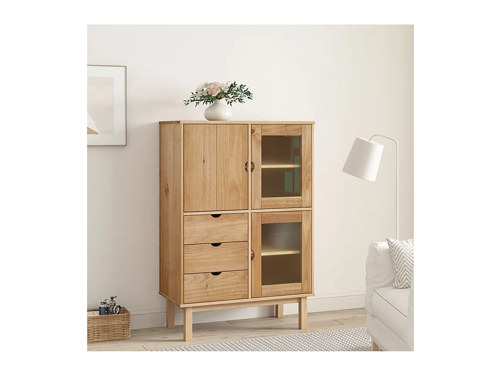 Buffet | Commode à tiroir | Meuble de rangement haut OTTA 85x43x125 cm bois massif de pin