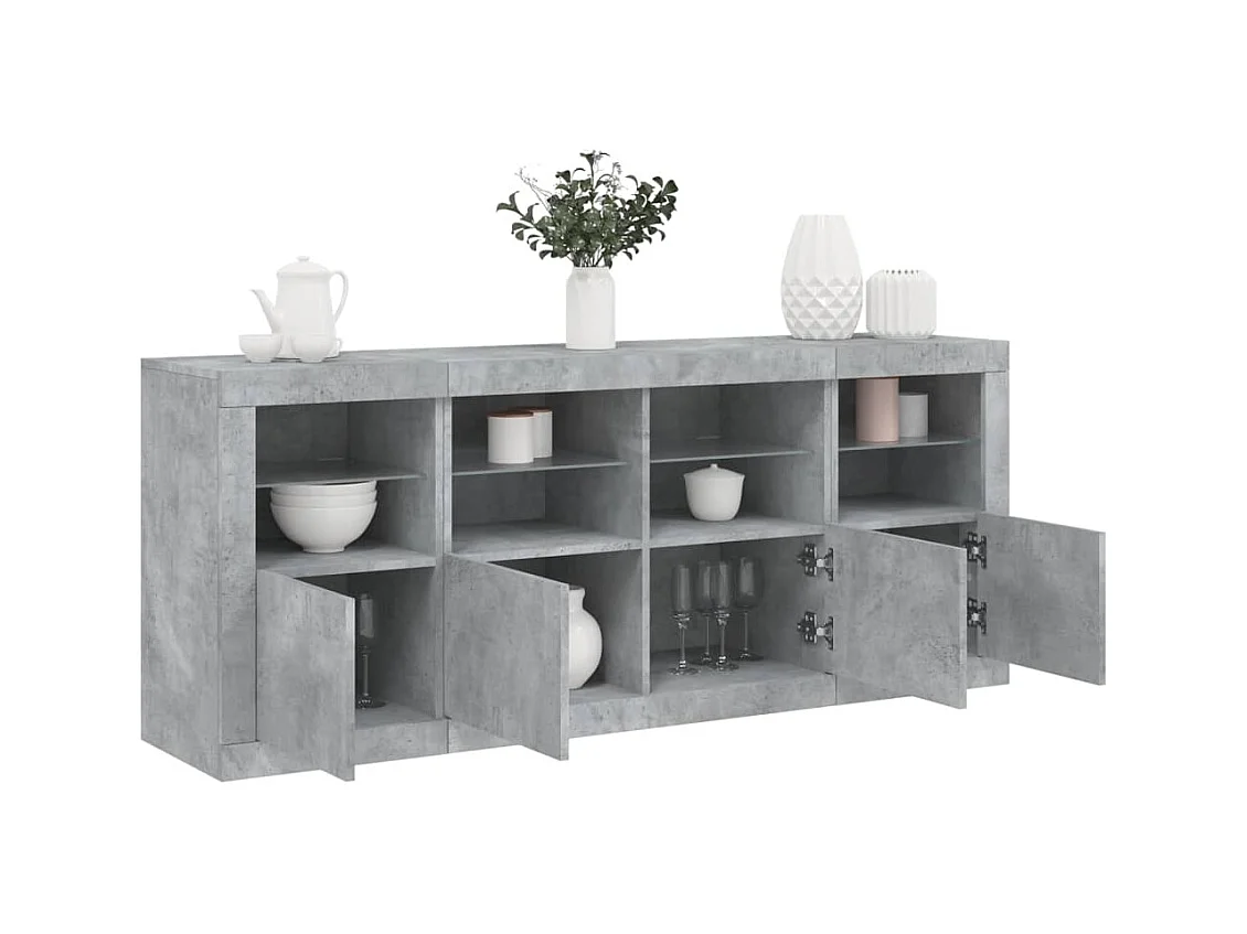 Credenza | Buffet | Armadio con Luci LED Grigio Cemento 163x37x67 cm