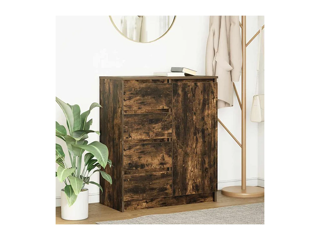 Buffet | Commode à tiroir | Meuble de rangement avec tiroirs chêne fumé 71x35x84 cm bois d'ingénierie