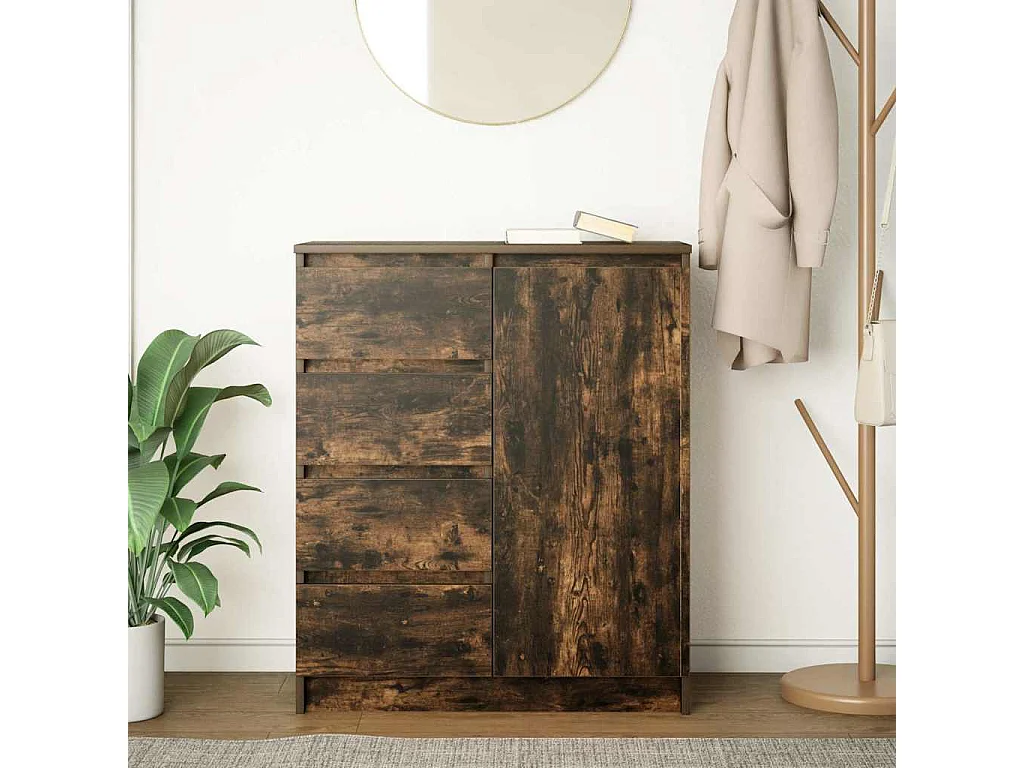 Buffet | Commode à tiroir | Meuble de rangement avec tiroirs chêne fumé 71x35x84 cm bois d'ingénierie