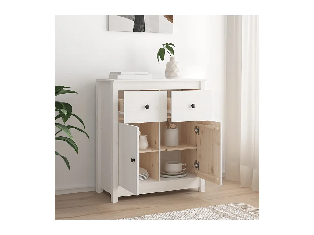 Buffet | Bahut | Meuble de rangement blanc 70x35x80 cm bois massif de pin