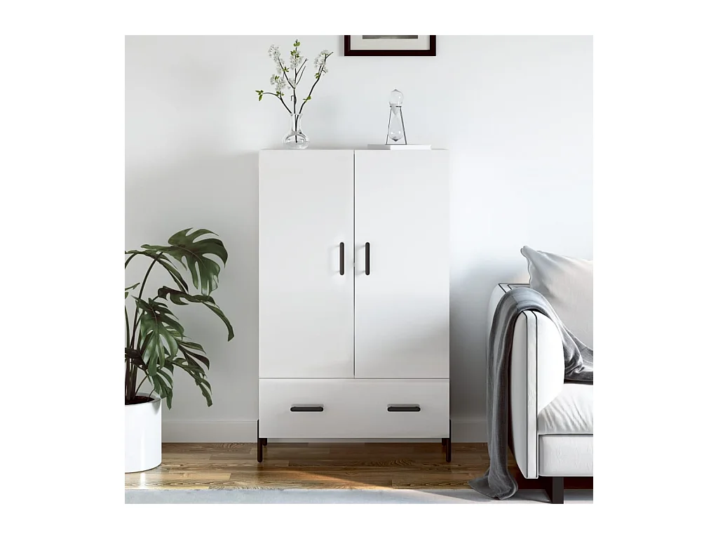 Credenza | Buffet | Armadio Bianco Lucido 69,5x31x115 cm in Legno Multistrato