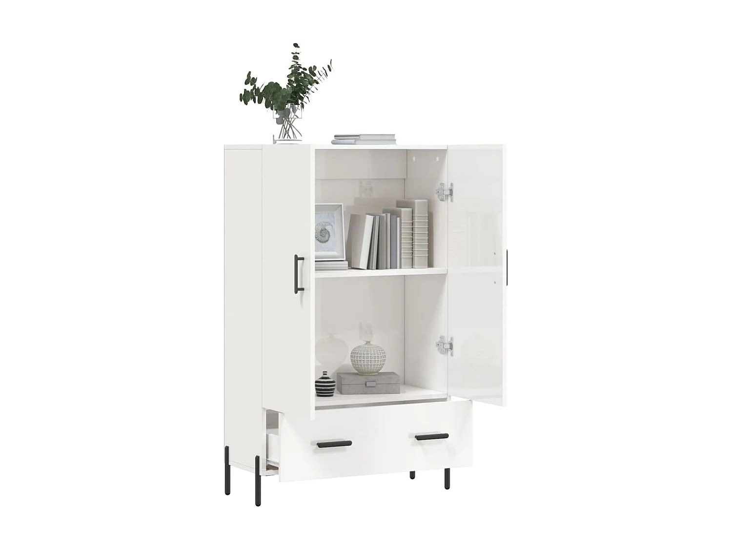 Buffet | Bahut | Meuble de rangement haut blanc brillant 69,5x31x115 cm bois d'ingénierie